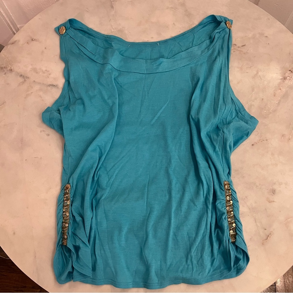 Embellished blue tank top